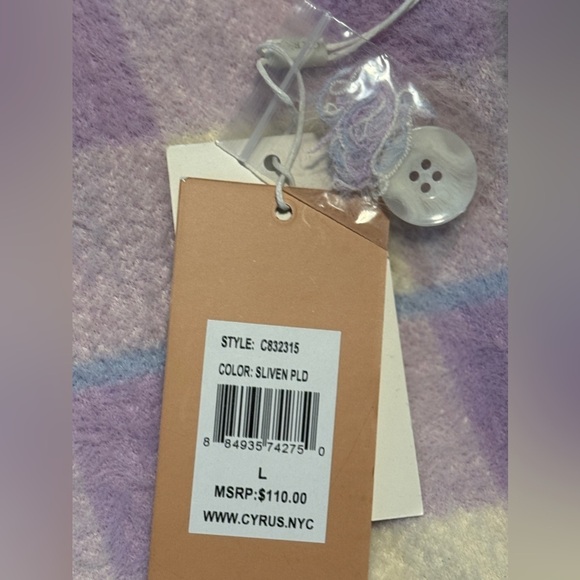 NWT Cyrus NYC Mink Button Down Cardigan plaid light academia preppy clueless L - Picture 9 of 16